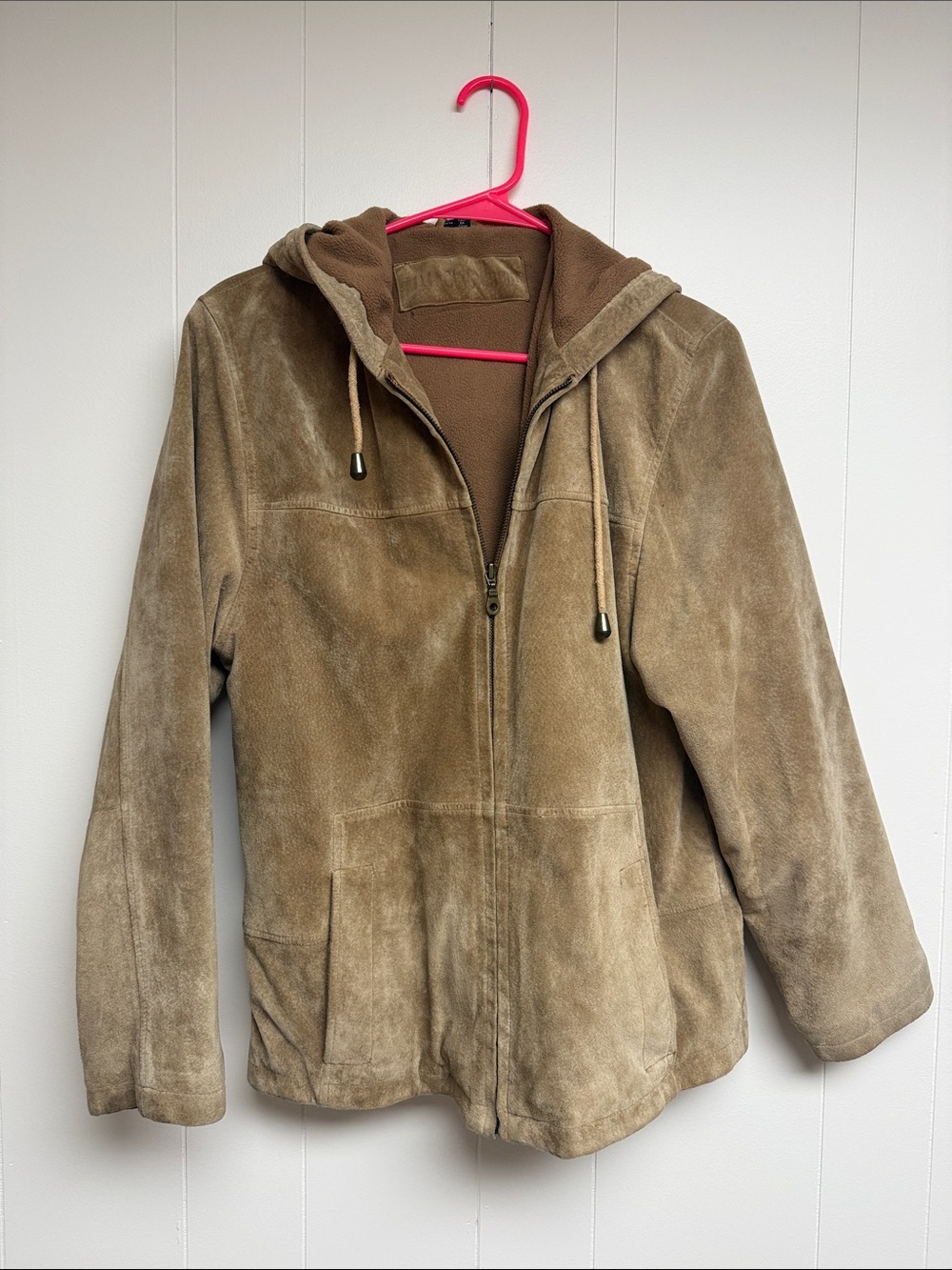 Women's Hooded Suede Zip Jacket in Brown